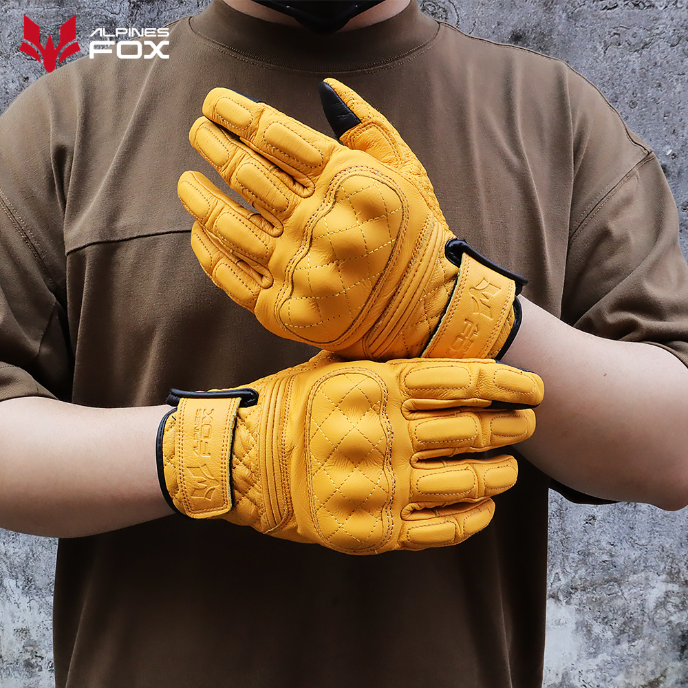 Motorcycle Gear Fox - Retro Motorcycle Gloves Real Leather Full