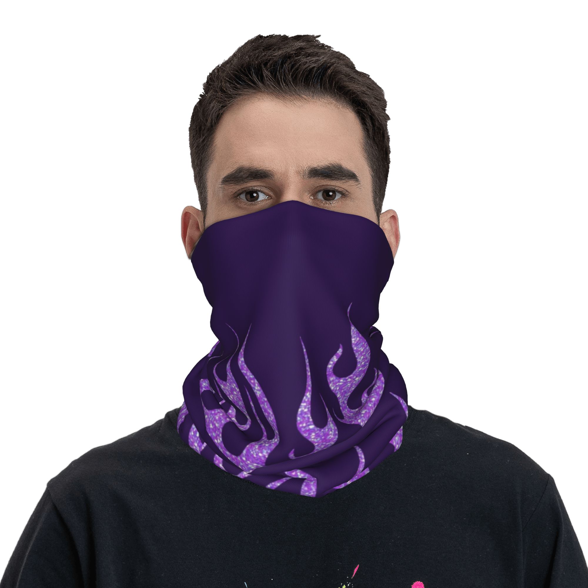 Custom Purple Glitter Flames B - огляд і ціна Neck Warmer Balaclava