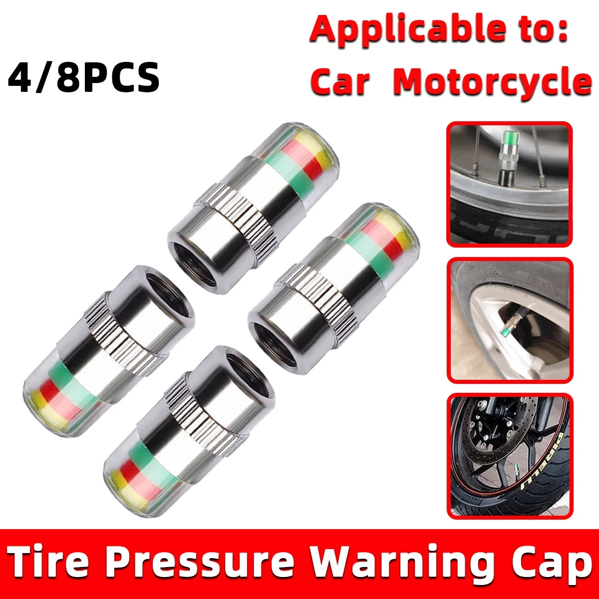 4/8PCS Car Tire Valve Caps wit - огляд і ціна Tyre Pressure Gauge